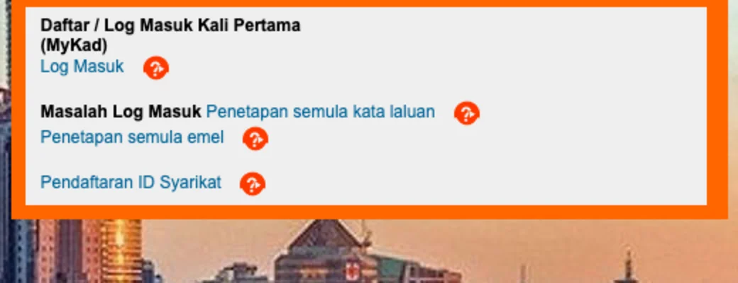 Kotak pautan Daftar / Log Masuk Kali Pertama (MyKad), Masalah Log Masuk dan Pendaftaran ID Syarikat pada portal awam JPJ
